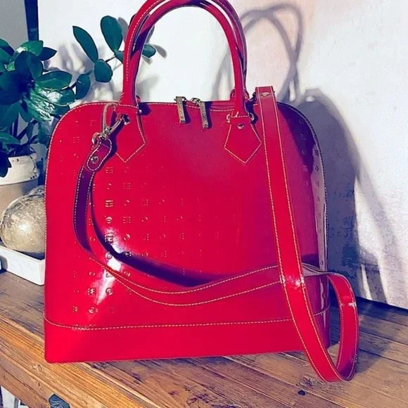 Arcadia Shiny Red Handbag or Shoulder Bag - Picture 1 of 6